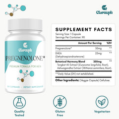 Close-up of Clarusph Pregnenolone 50mg for Men bottle label