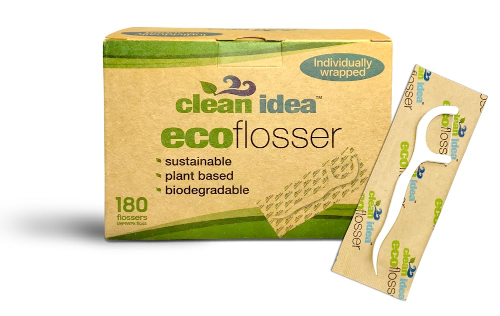 EcoFlossers 180ct individually wrapped floss picks on a clean background