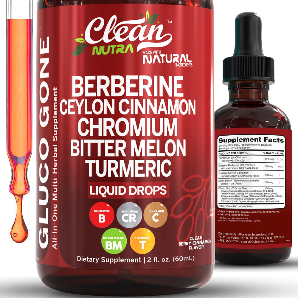 Bottle of Clean Nutra Berberine with Ceylon Cinnamon Liquid Drops