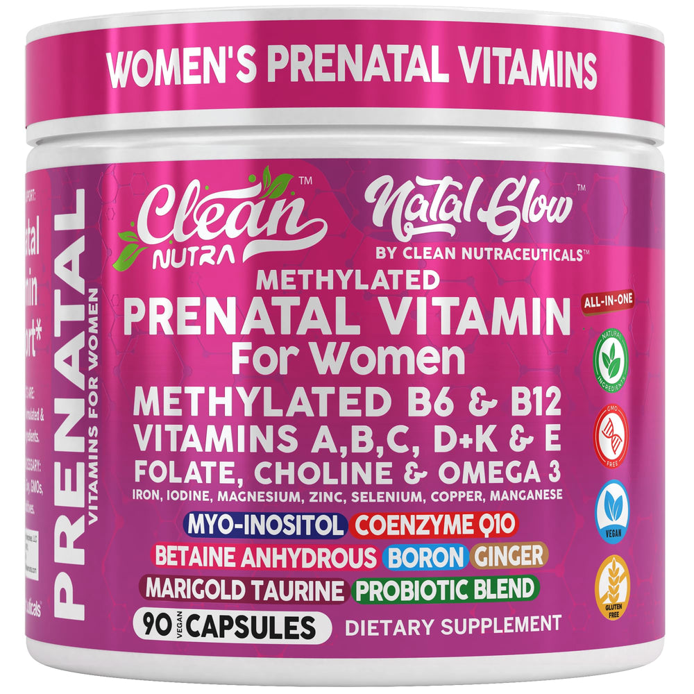 Packaging and dosage details of Clean Nutra methylated prenatal vitamins