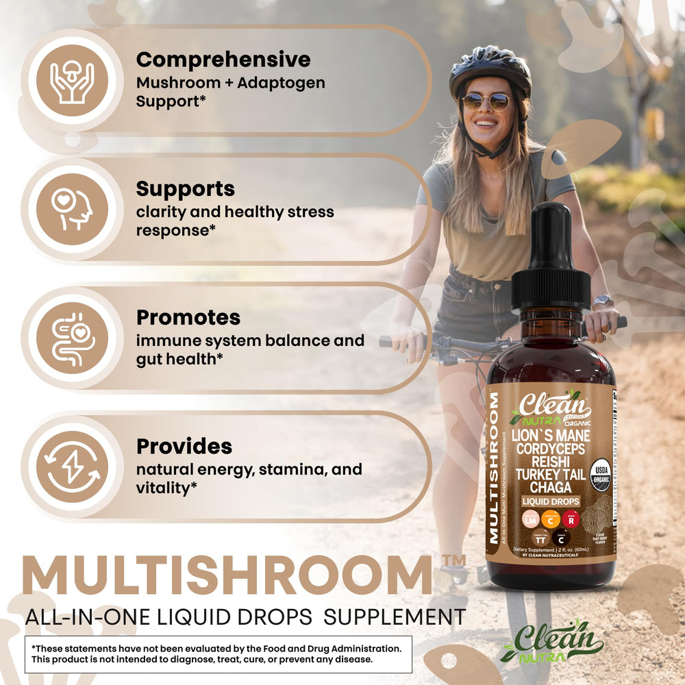 Clean Nutra Reishi mushroom liquid in a calming evening routine
