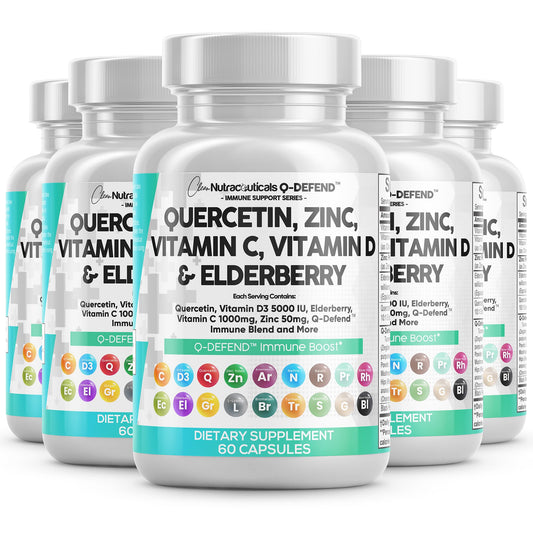 Bottle label of Clean Nutraceuticals Immune Support showing Quercetin, Zinc, Vitamin C and Vitamin D