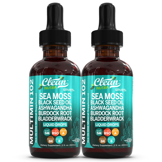 Clean Nutraceuticals Sea Moss Drops bottle on white background