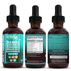 Serving glass of water next to Sea Moss Drops for daily use