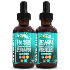Clean Nutraceuticals Sea Moss Drops bottle front promotes immune support and daily wellness.