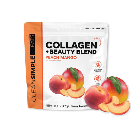 Clean Simple Eats Collagen Powder + Beauty Blend Peach Mango packaging front