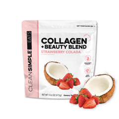 Clean Simple Eats collagen powder beauty blend strawberry colada tub boosts daily hydration and flavor.