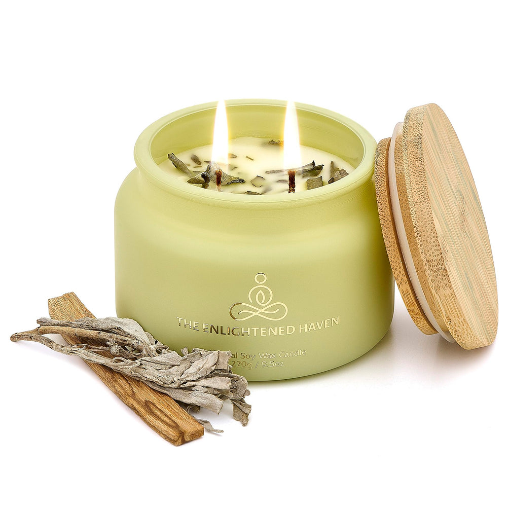 Cleansing and Protecting 9.5oz 2-wick candle label featuring Palo Santo & Sage