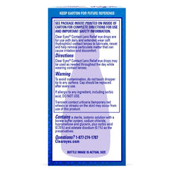 Sterile sealed bottle of Clear Eyes for contact lens care