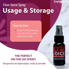 USA made Clear Voice label on throat spray bottle