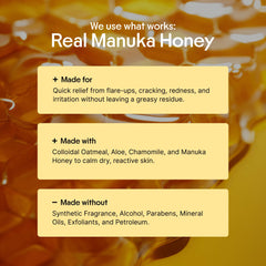 Clearbody Organics Manuka Honey Cream with colloidal oatmeal moisturizes dry skin.