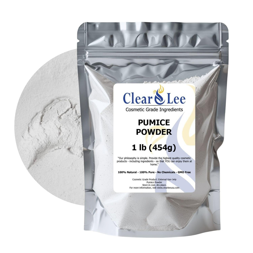 ClearLee pumice powder in a 1lb bag for DIY skincare, ready to use.