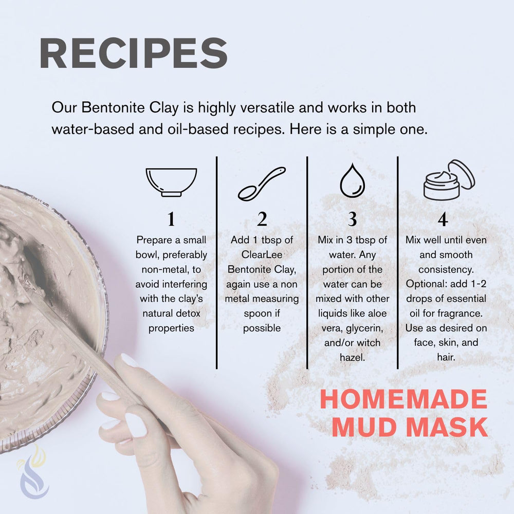 ClearLee bentonite clay powder versatile for DIY skincare recipes.