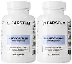 ClearStem MINDBODYSKIN bottle front for hormonal balance and clearer skin support.