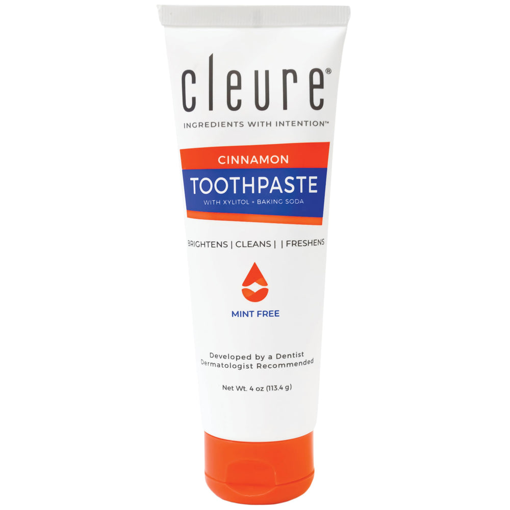 Front view of Cleure Cinnamon Toothpaste 4oz tube