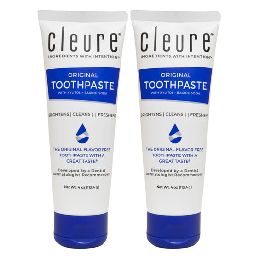Front view of Cleure Original No Fluoride Toothpaste 4oz tube in a 2-pack