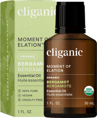 Cliganic Organic Bergamot Essential Oil bottle with dropper