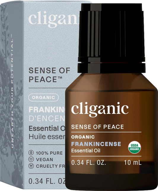 Bottle of Cliganic Organic Frankincense Essential Oil - Boswellia serrata, 100% pure