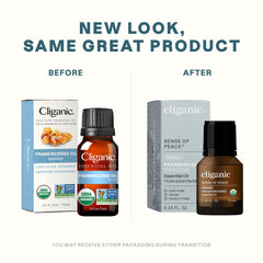 USDA Organic certified Cliganic Frankincense Essential Oil with Non-GMO and vegan credentials