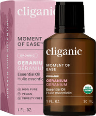 Cliganic Organic Geranium Essential Oil bottle with label