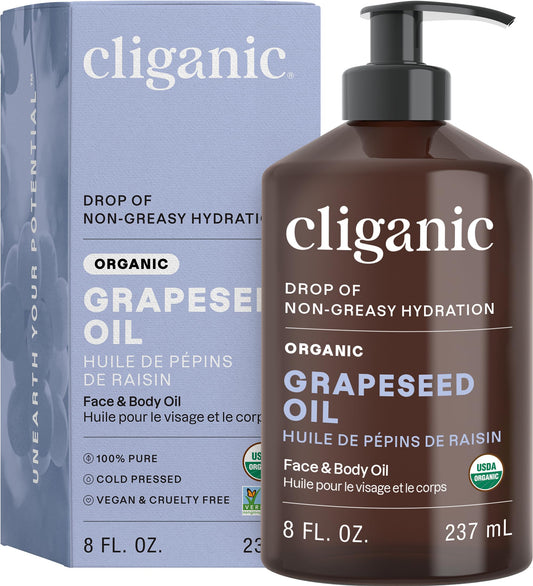 Cliganic Organic Grapeseed Oil bottle - 100% pure, USDA Organic certified