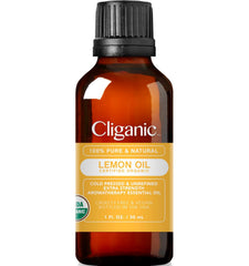 Cliganic Lemon Essential Oil bottle - front view (1oz)