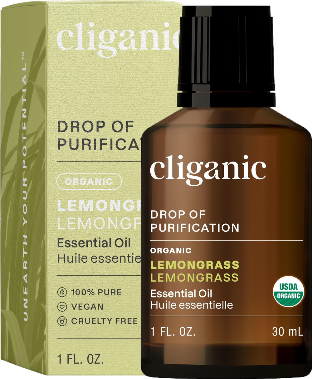 Cliganic Organic Lemongrass Essential Oil 1oz bottle – front view