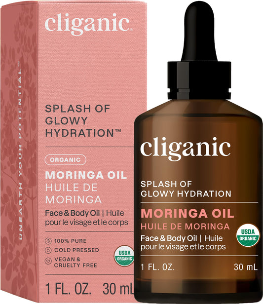 Cliganic Organic Moringa Oil bottle – 100% Pure, Cold Pressed