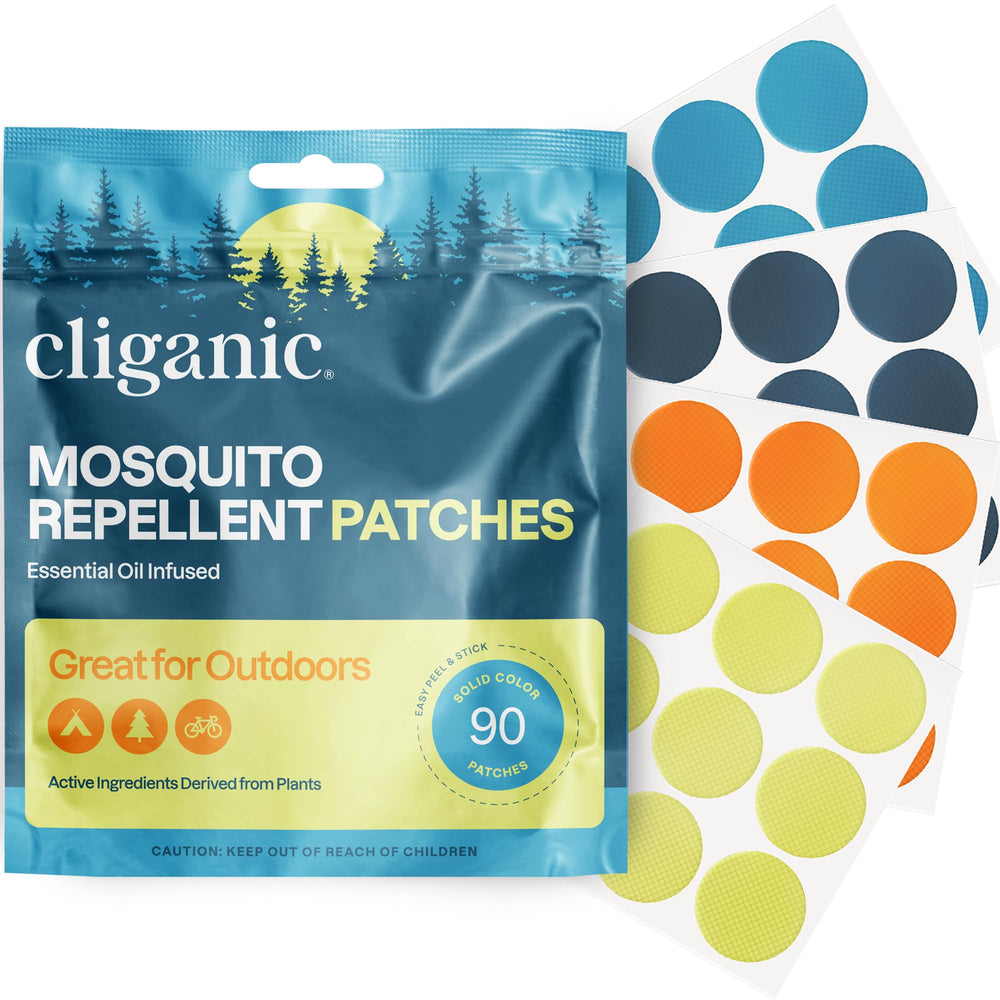 Cliganic mosquito repellent stickers patches 90-pack provide odor-free outdoor protection for families.