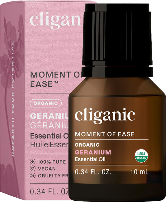 Cliganic Organic Geranium Essential Oil bottle with label