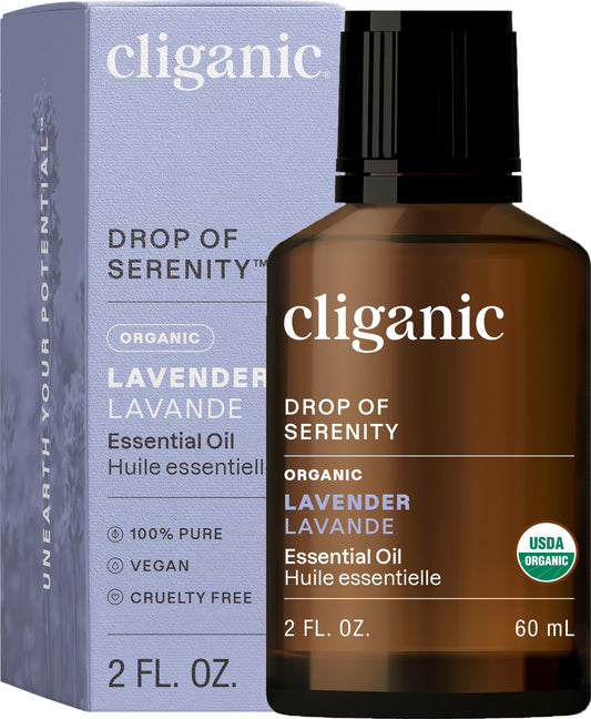 Cliganic Organic Lavender Essential Oil bottle with organic label