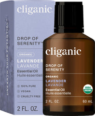 Cliganic Organic Lavender Essential Oil bottle with organic label