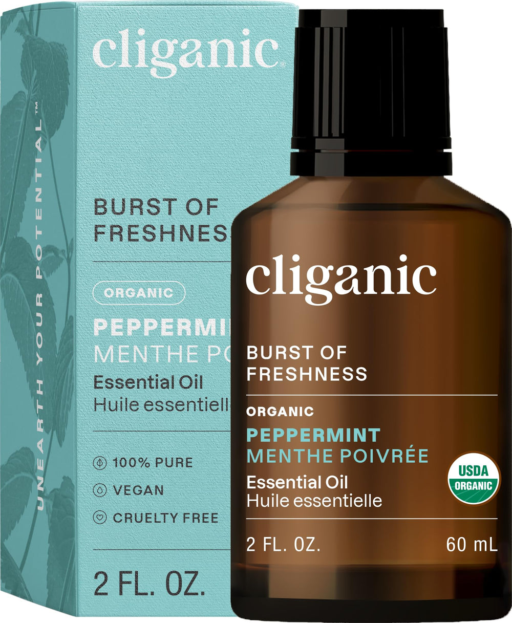 Bottle of Cliganic Organic Peppermint Essential Oil