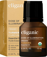 Cliganic Organic Turmeric Essential Oil bottle with dropper