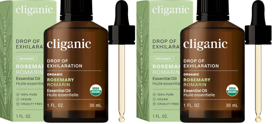Cliganic Organic Rosemary Essential Oil bottle with dropper