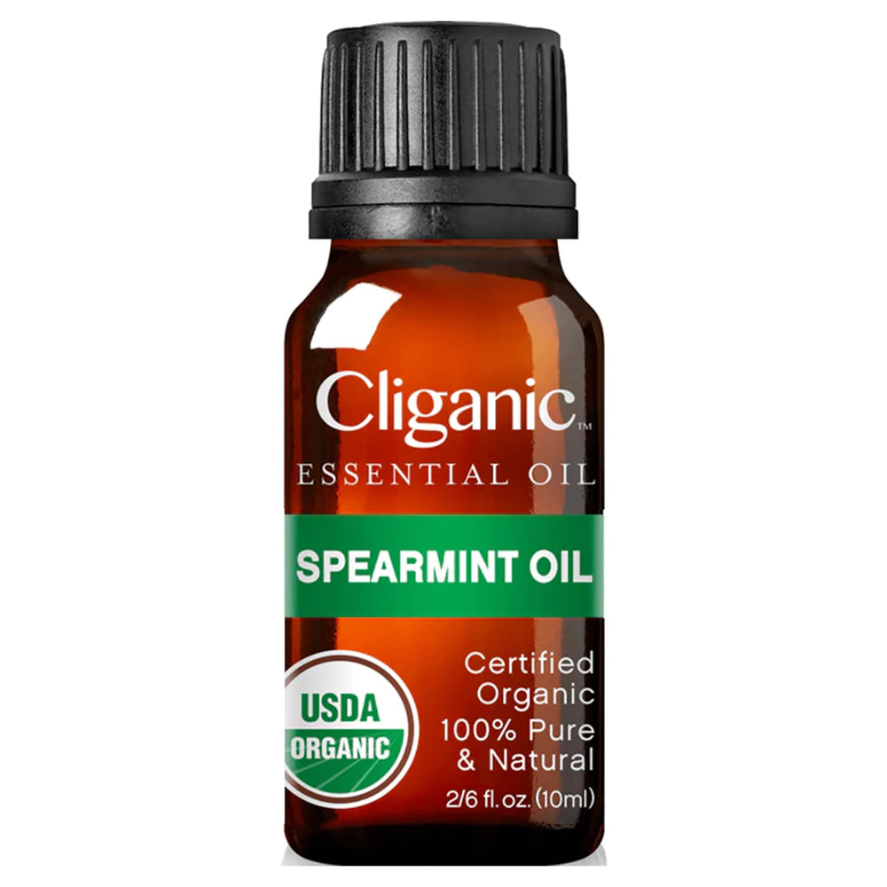 Cliganic Spearmint essential oil bottle label