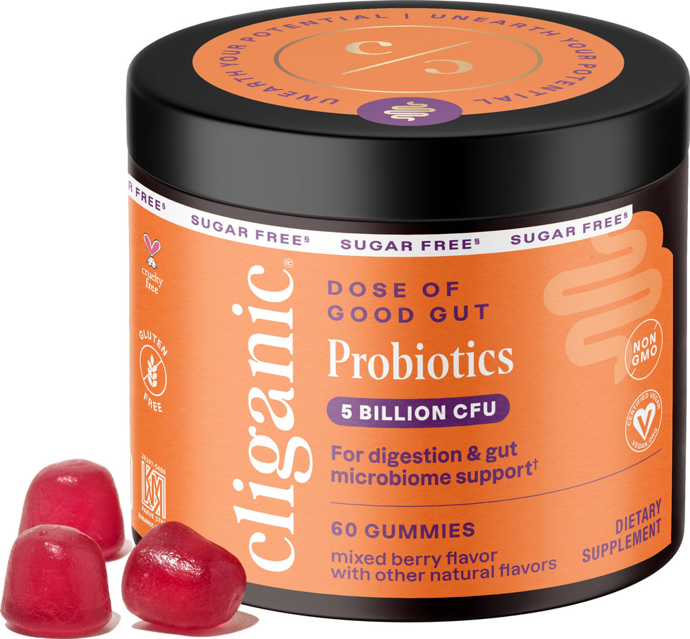 Bottle of Cliganic Sugar-Free Probiotics Gummies, Berry Flavor, 60-day supply