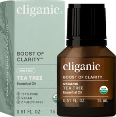 Cliganic Organic Tea Tree Essential Oil bottle with USDA Organic seal