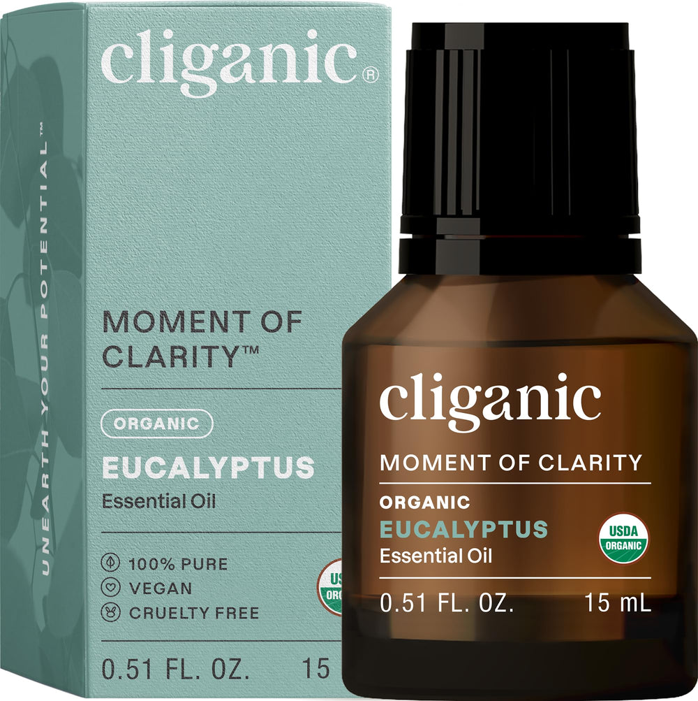 Cliganic USDA Organic Eucalyptus Essential Oil bottle with label
