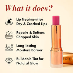 Clinexil Lushlips Radiant Ruby swatch demonstrates buildable tint for daily wear