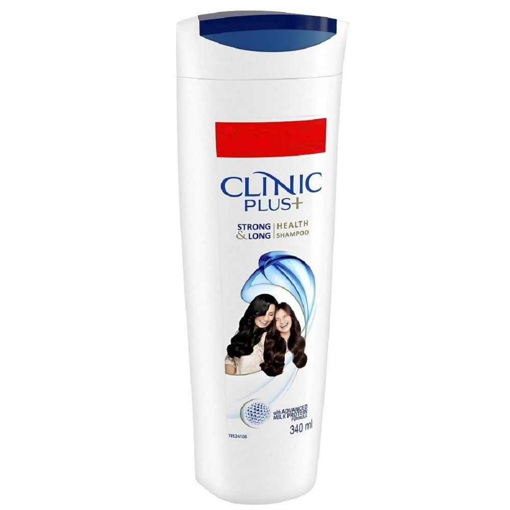 Hands massaging scalp with Clinic Plus shampoo for even distribution.