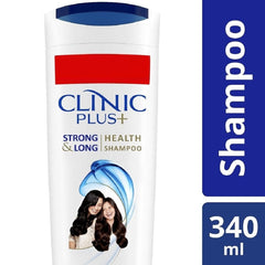 Close-up of the Clinic Plus label highlighting milk protein nourishment for healthier-looking hair.