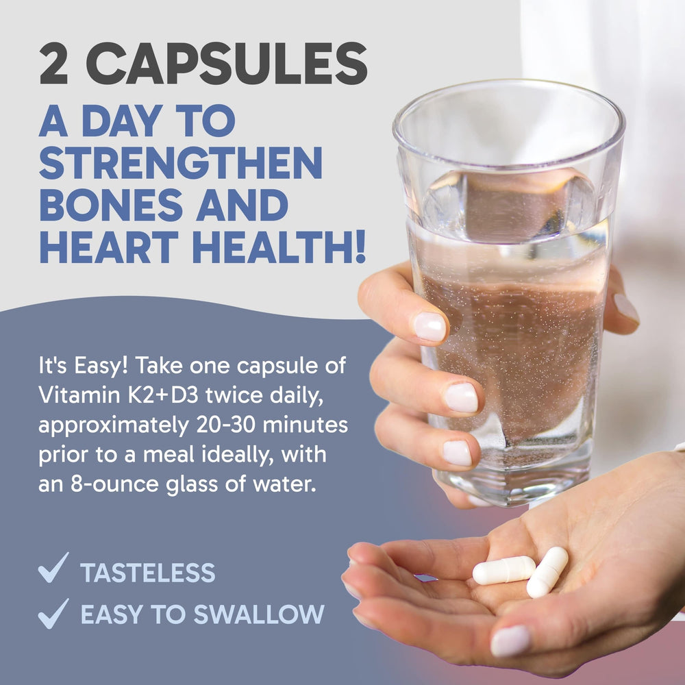 Ingredients: Vitamin K2, Vitamin D3, Bioperine and Calcium