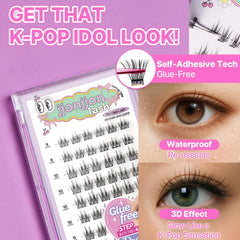 CLIONE PRIME application-tips image highlights beginner-friendly self-adhesive clusters for quick makeup mornings.
