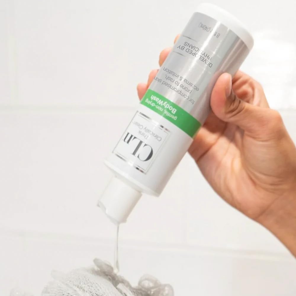 CLn BodyWash pump closeup showing easy-to-dispense, irritation-friendly cleanse