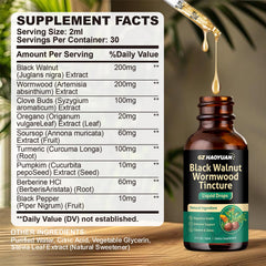 Herbal tincture ingredients: clove, wormwood, and black walnut