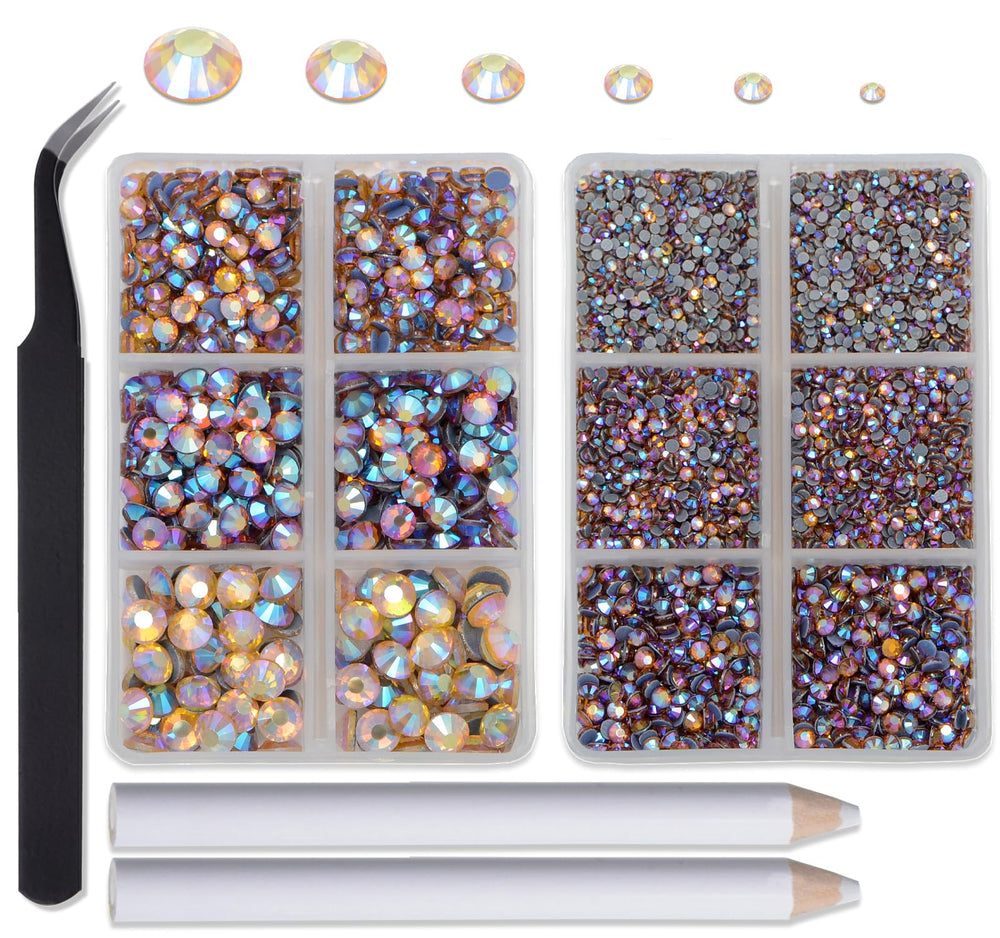 CMBYN Topaz AB hotfix rhinestones in six sizes for quick fabric embellishment.