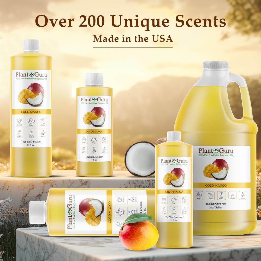 Close-up of Coco Mango fragrance oil bottle label