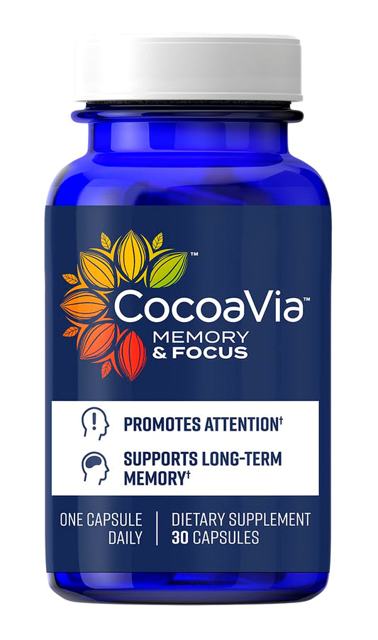 Bottle of CocoaVia Memory & Focus on a white background