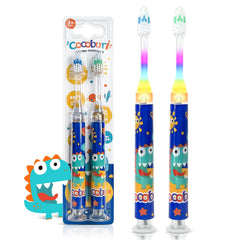 Front view of COCOBURI flashing toothbrush for kids with timer button